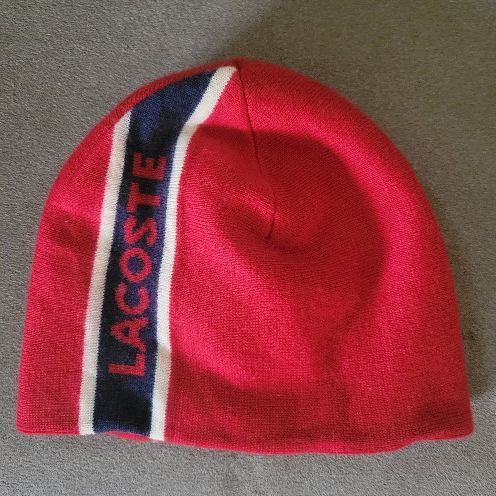Lacoste Kids Red and Blue Beanie Reversible